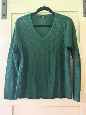 Talbots Emerald Green Cable V-Neck Sweater